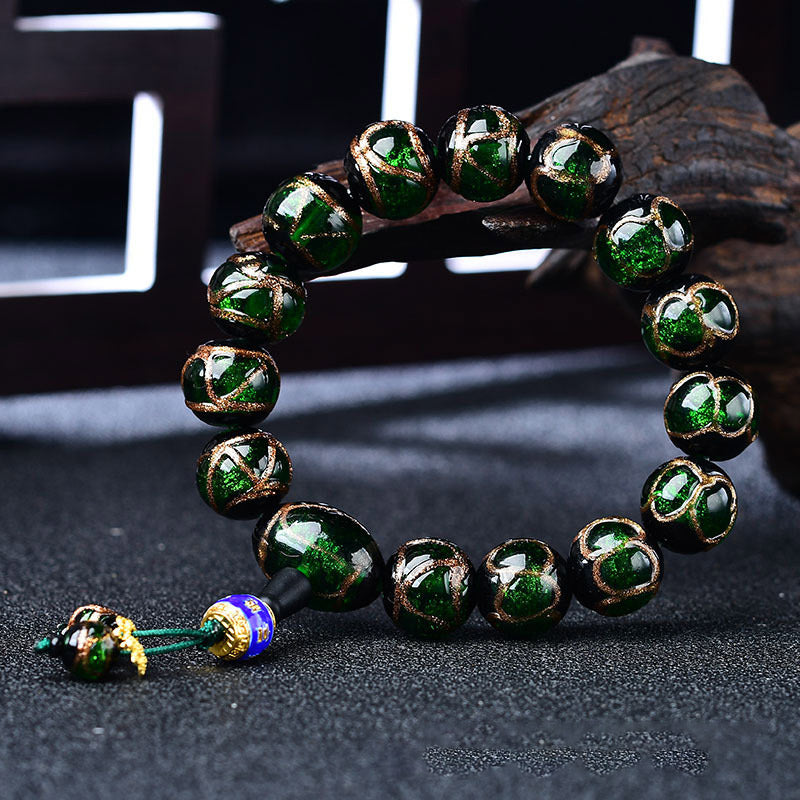 Bracelet de guérison tibétain en agate veine de dragon 14 mm