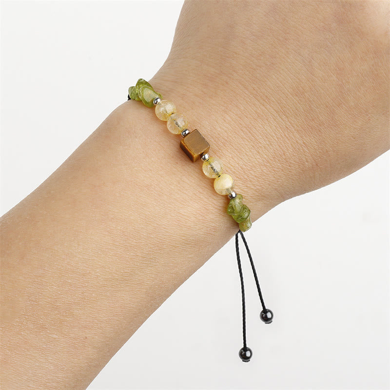 Trouvez votre joie Bracelet corde péridot citrine œil de tigre