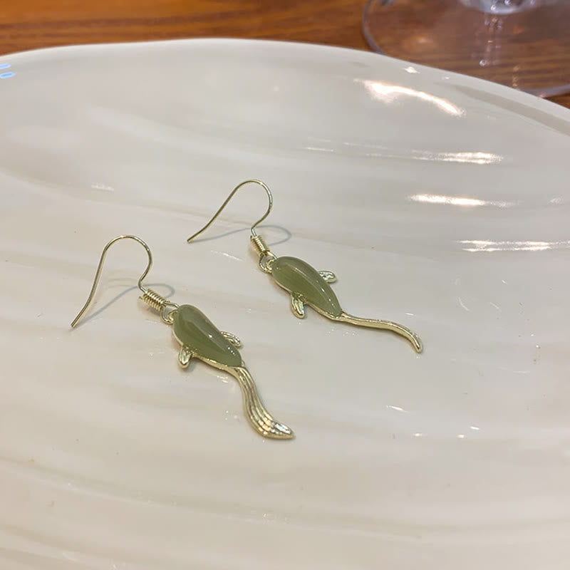 Boucles d'oreilles pendantes porte-bonheur en jade à motif de poisson