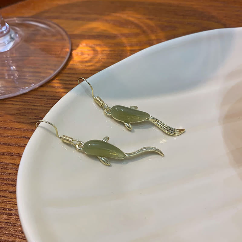 Boucles d'oreilles pendantes porte-bonheur en jade à motif de poisson