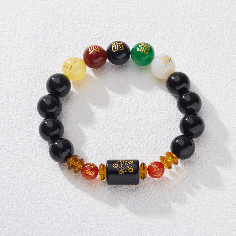 Bracelet en agate onyx noire des cinq éléments pour la sagesse et la richesse