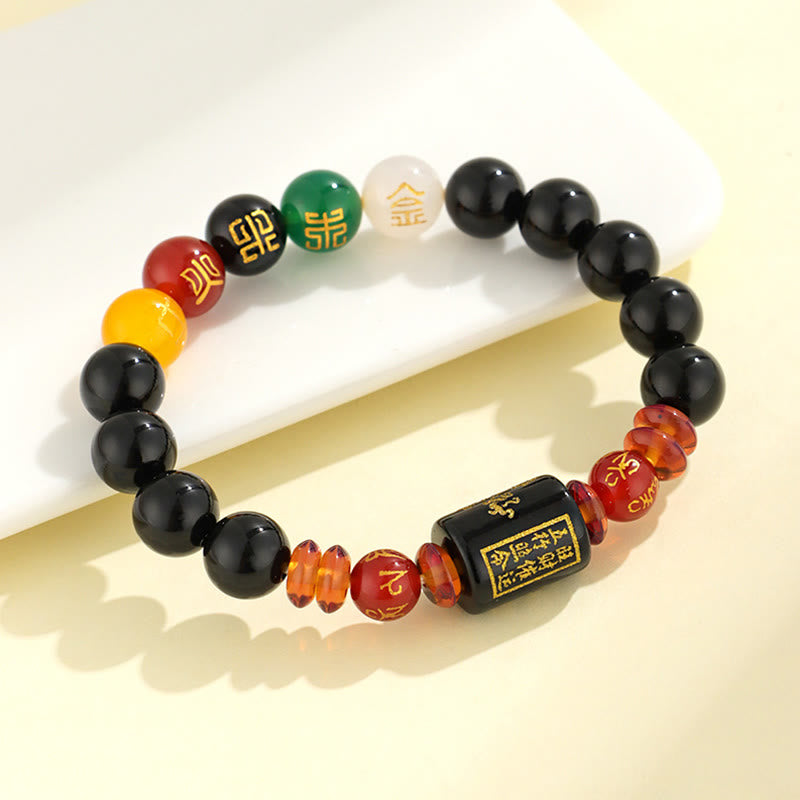Bracelet en agate onyx noire des cinq éléments pour la sagesse et la richesse