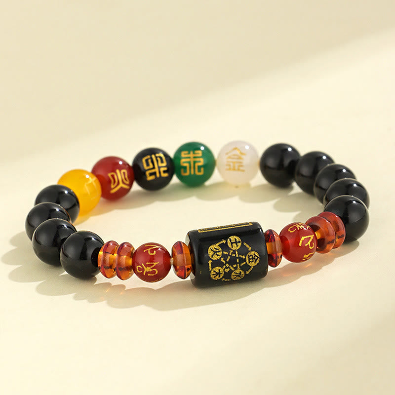 Bracelet en agate onyx noire des cinq éléments pour la sagesse et la richesse