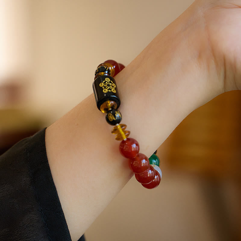 Bracelet en agate onyx noire des cinq éléments pour la sagesse et la richesse