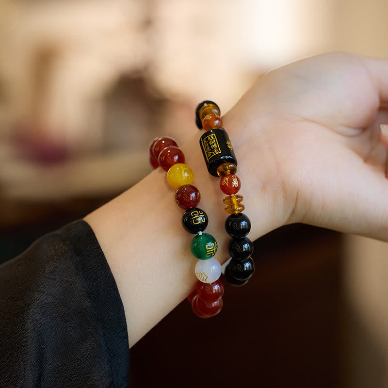 Bracelet en agate onyx noire des cinq éléments pour la sagesse et la richesse