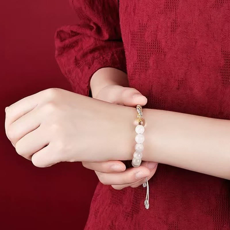 Bracelet de richesse en agate cristal des cinq éléments avec nœud de réincarnation