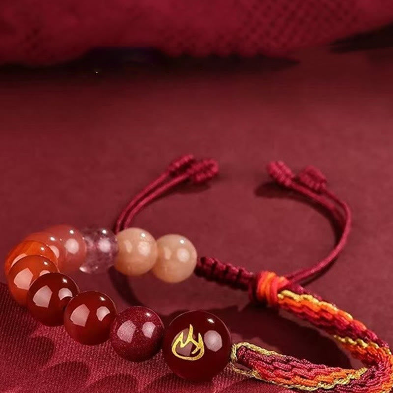 Bracelet de richesse en agate cristal des cinq éléments avec nœud de réincarnation