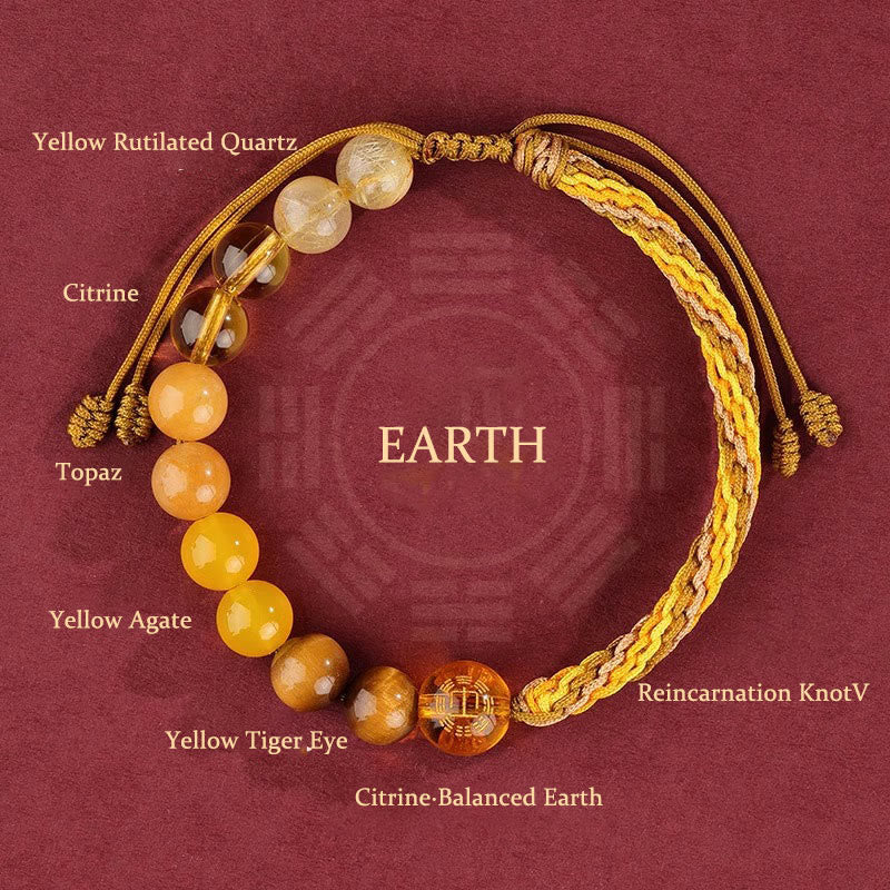 Bracelet de richesse en agate cristal des cinq éléments avec nœud de réincarnation