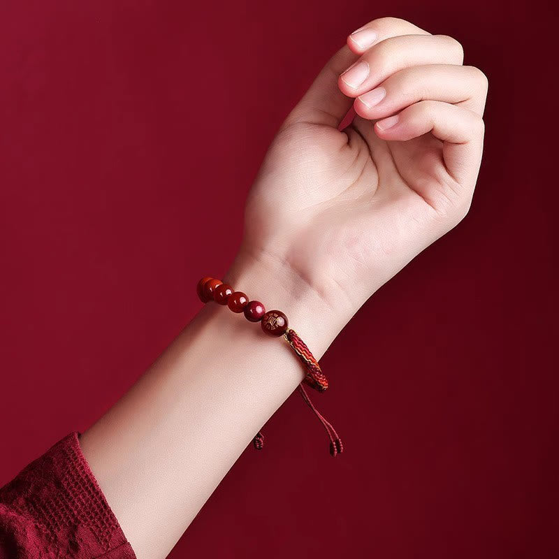 Bracelet de richesse en agate cristal des cinq éléments avec nœud de réincarnation