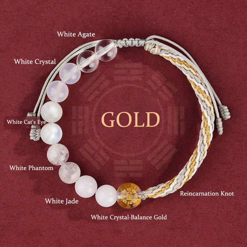 Bracelet de richesse en agate cristal des cinq éléments avec nœud de réincarnation