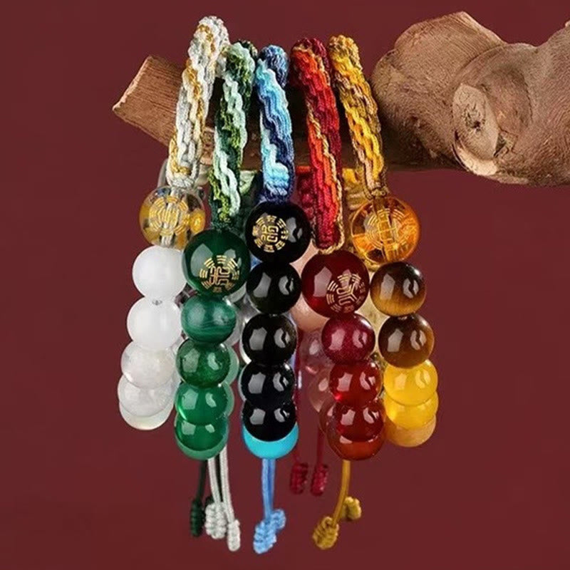 Bracelet de richesse en agate cristal des cinq éléments avec nœud de réincarnation