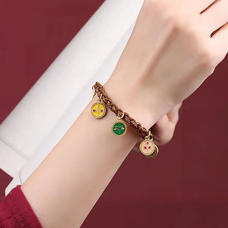 Bracelet spirituel en or 14 carats avec cinq dieux de la richesse