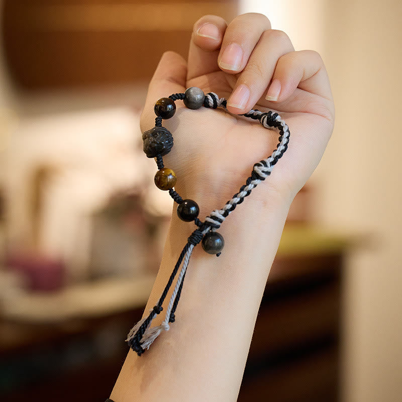 Bracelet de protection en corde d'améthyste et fluorite 14-18 cm