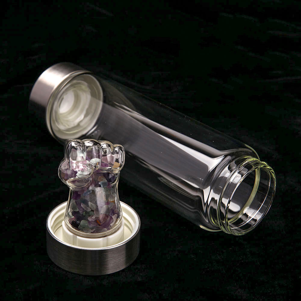 Bouteille d'eau en verre cristal de fluorite 23,5 cm Hydratation curative