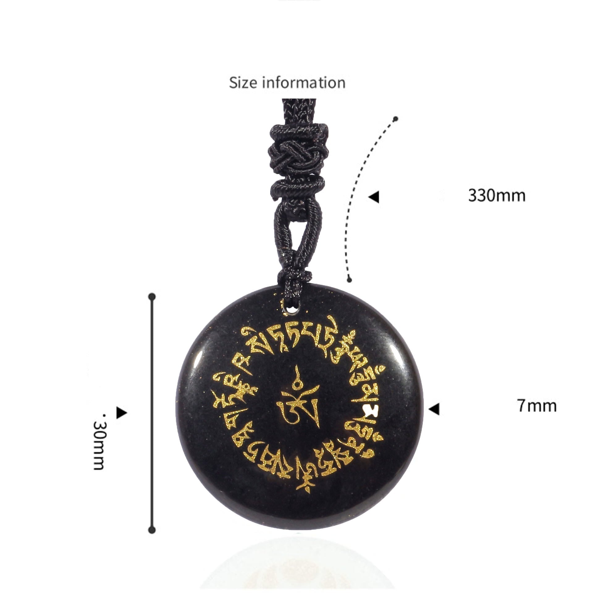Collier pendentif en cristal d'obsidienne avec mantra de fortune