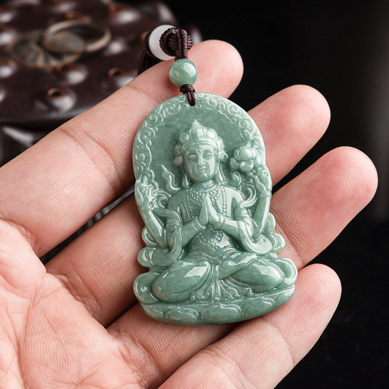 Collier amulette en jade à quatre bras d'Avalokitesvara pour les bénédictions