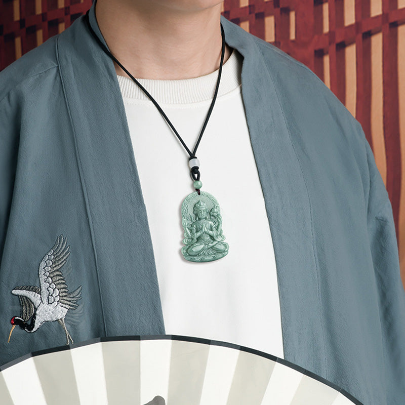 Collier amulette en jade à quatre bras d'Avalokitesvara pour les bénédictions