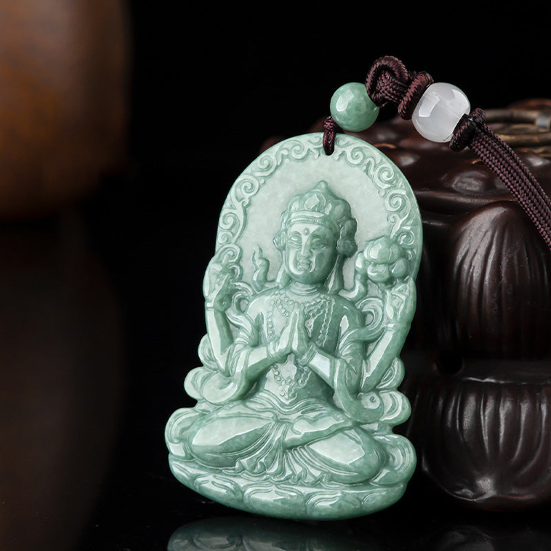 Collier amulette en jade à quatre bras d'Avalokitesvara pour les bénédictions