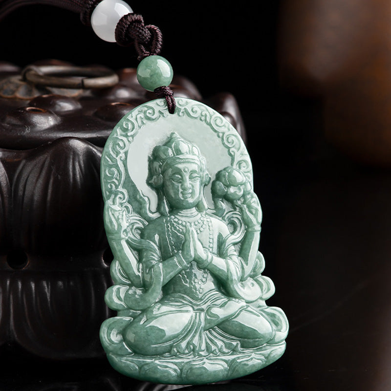 Collier amulette en jade à quatre bras d'Avalokitesvara pour les bénédictions