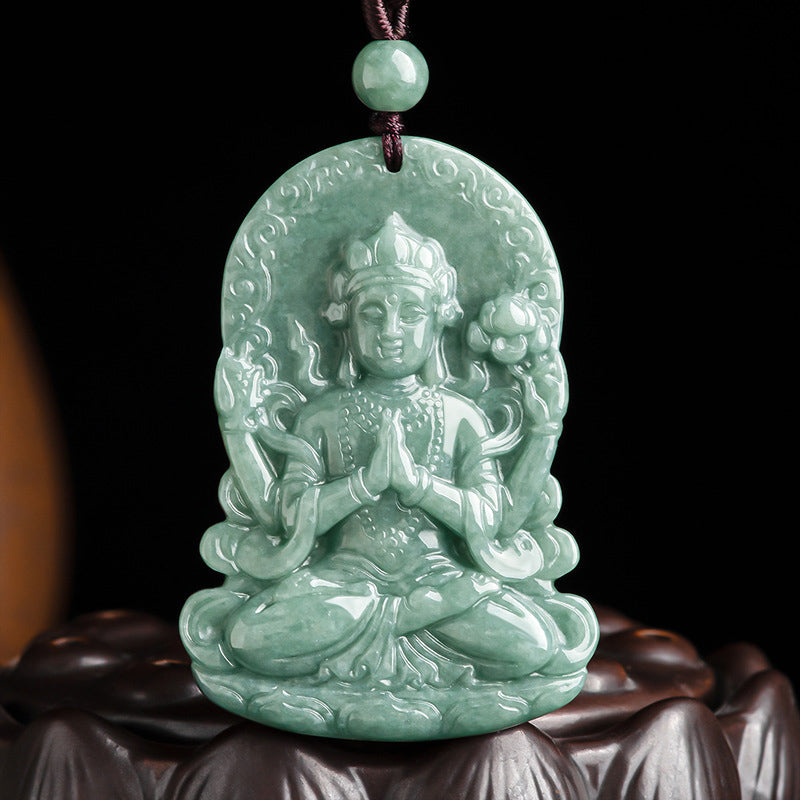 Collier amulette en jade à quatre bras d'Avalokitesvara pour les bénédictions