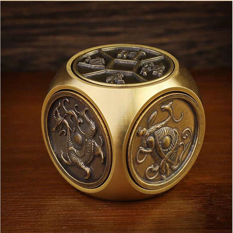 Décoration Feng Shui Yin Yang en laiton représentant les quatre bêtes