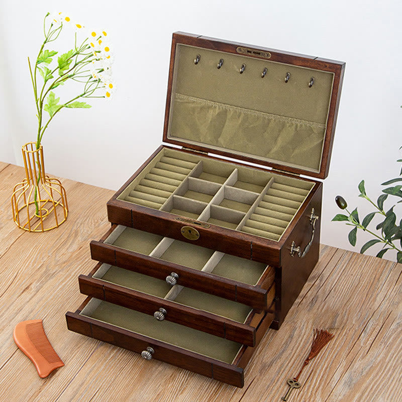 Coffret à bijoux en bois massif à quatre niveaux avec velours | Zen Decor