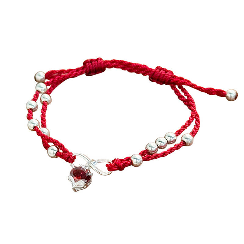 Bracelet en fil rouge Fox Peach Blossom pour la connexion et la chance