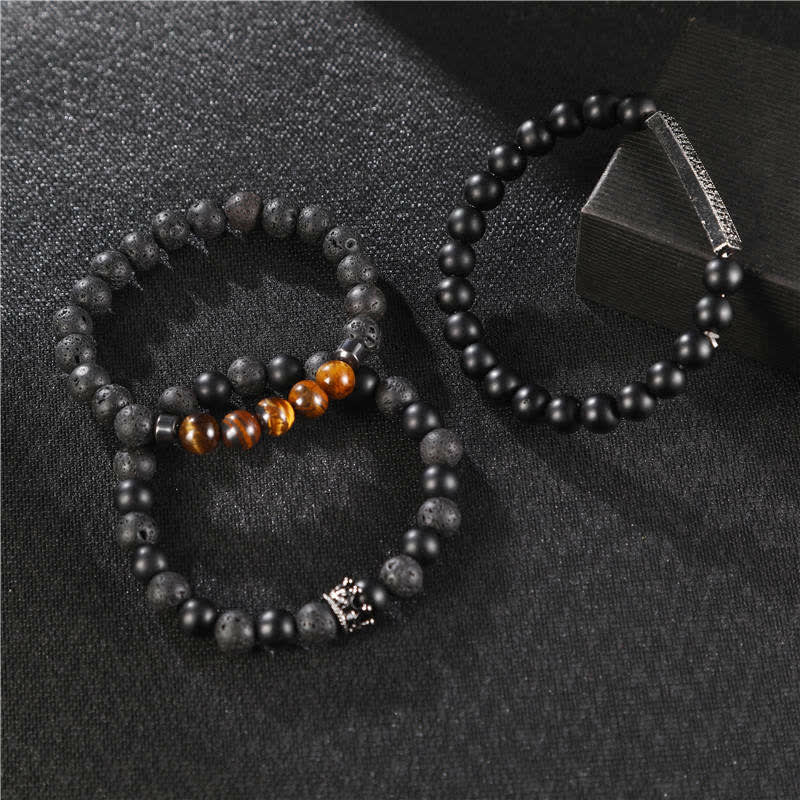 Bracelet d'équilibre en pierre de lave givrée et œil de tigre