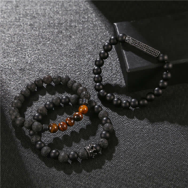 Bracelet d'équilibre en pierre de lave givrée et œil de tigre