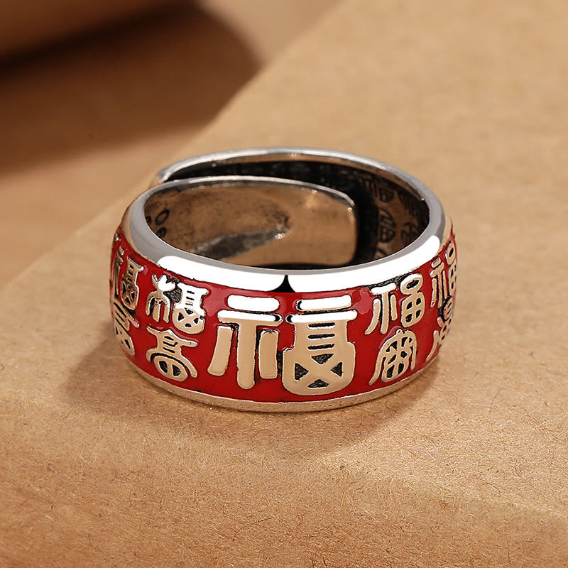 Bague en cuivre à caractère Fu 10 mm réglable pour la fortune et la chance