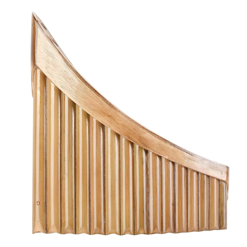 G Key 15-Pipe Pan Flute in Aged Bamboo with Curved Graduated Tubes and Base