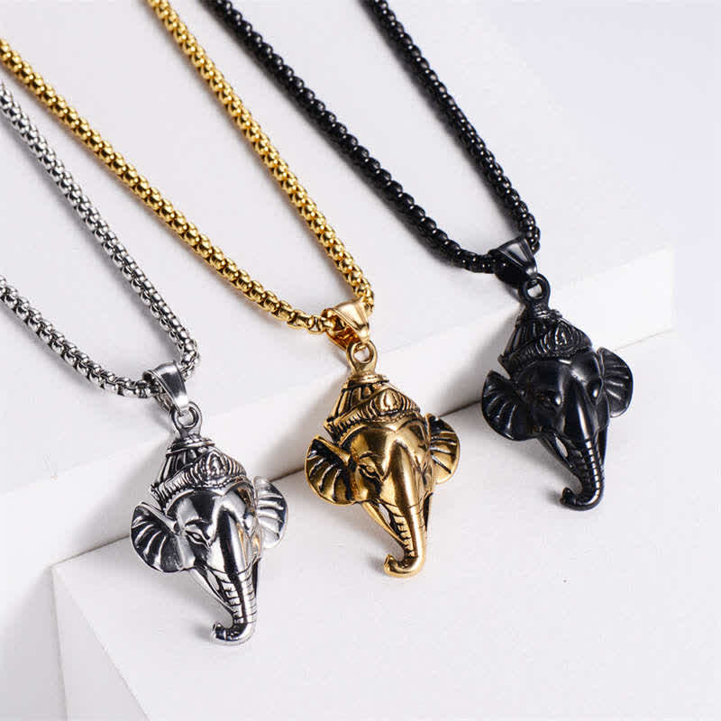 Collier Ganesh Pendentif en acier titane Protection Unisexe