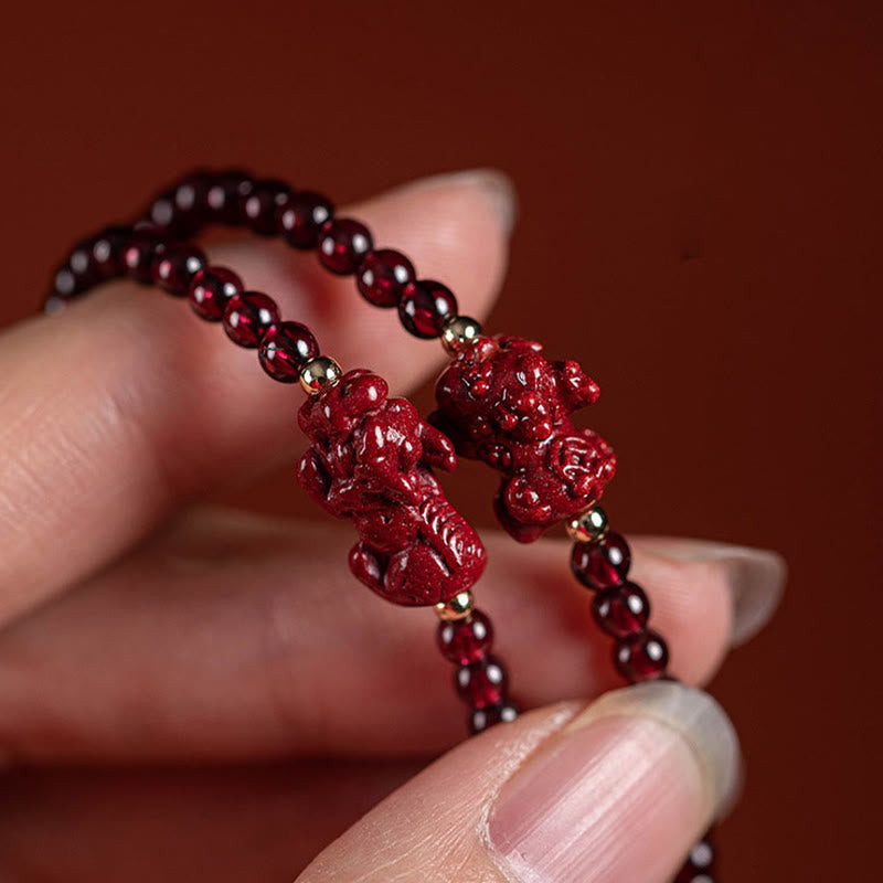 Bracelet Pixiu en grenat et cinabre pour le calme et les bénédictions