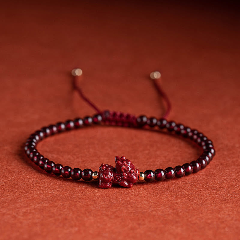 Bracelet Pixiu en grenat et cinabre pour le calme et les bénédictions