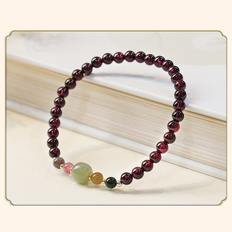 Bracelet Passion en Jade Hetian Grenat Poignet 14-16 cm