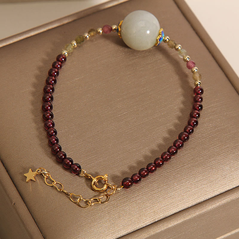 Bracelet de protection avec boucle de paix en jade grenat