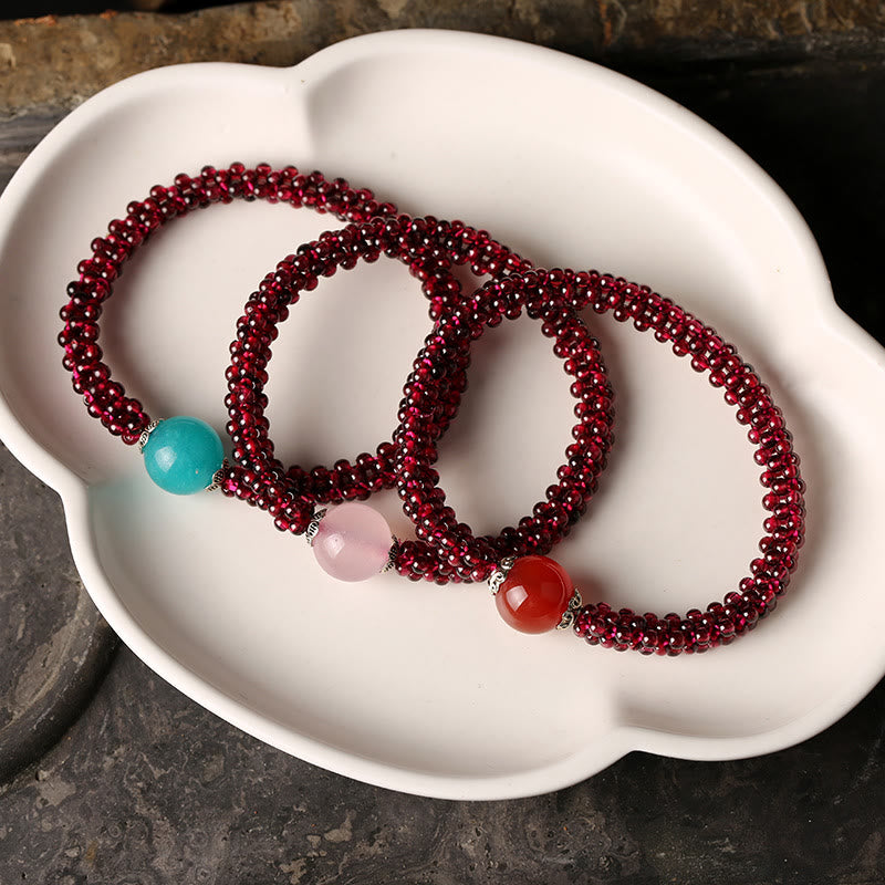Bracelet de protection en grenat avec perles de cristal rose et d'amazonite