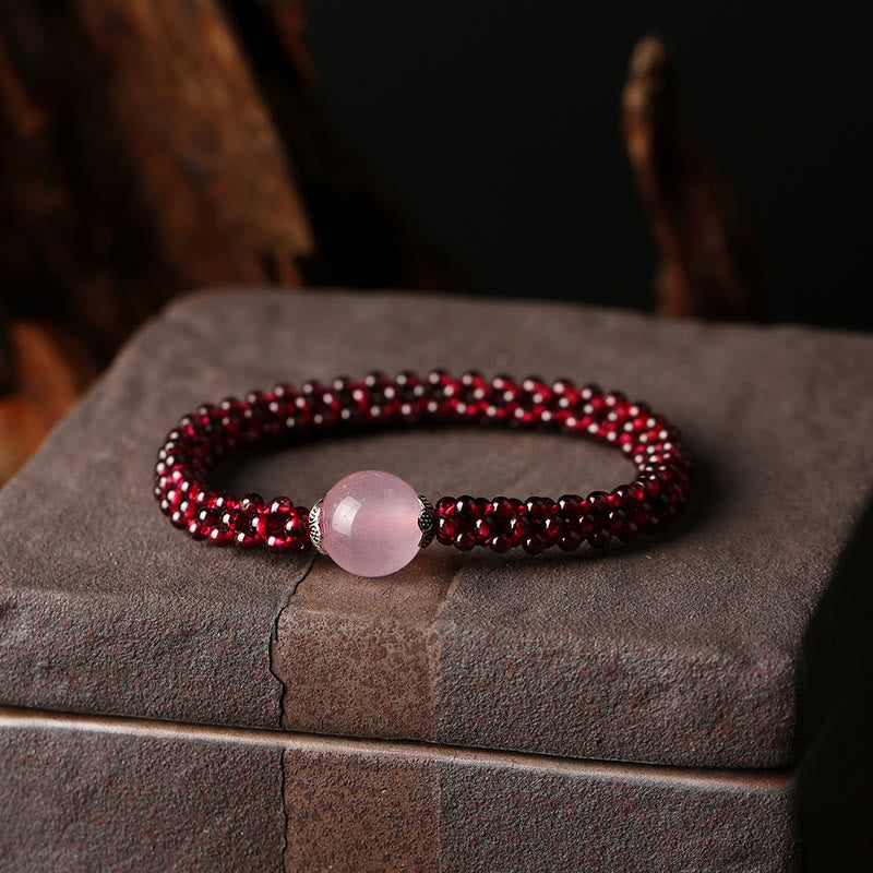 Bracelet de protection en grenat avec perles de cristal rose et d'amazonite