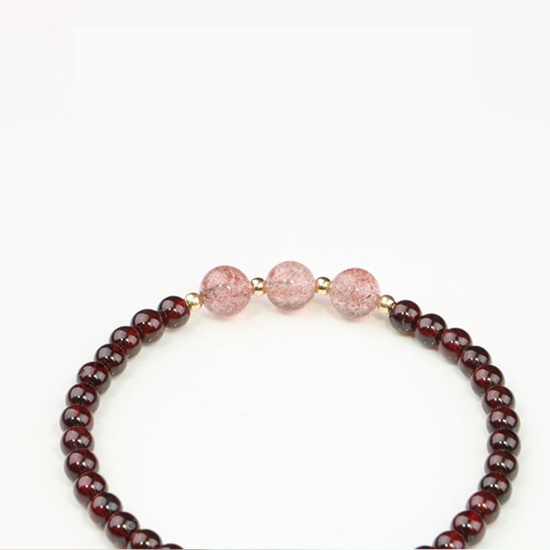 Bracelet de guérison calme en grenat et quartz fraise