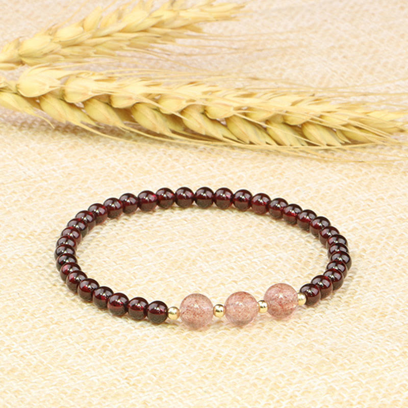 Bracelet de guérison calme en grenat et quartz fraise