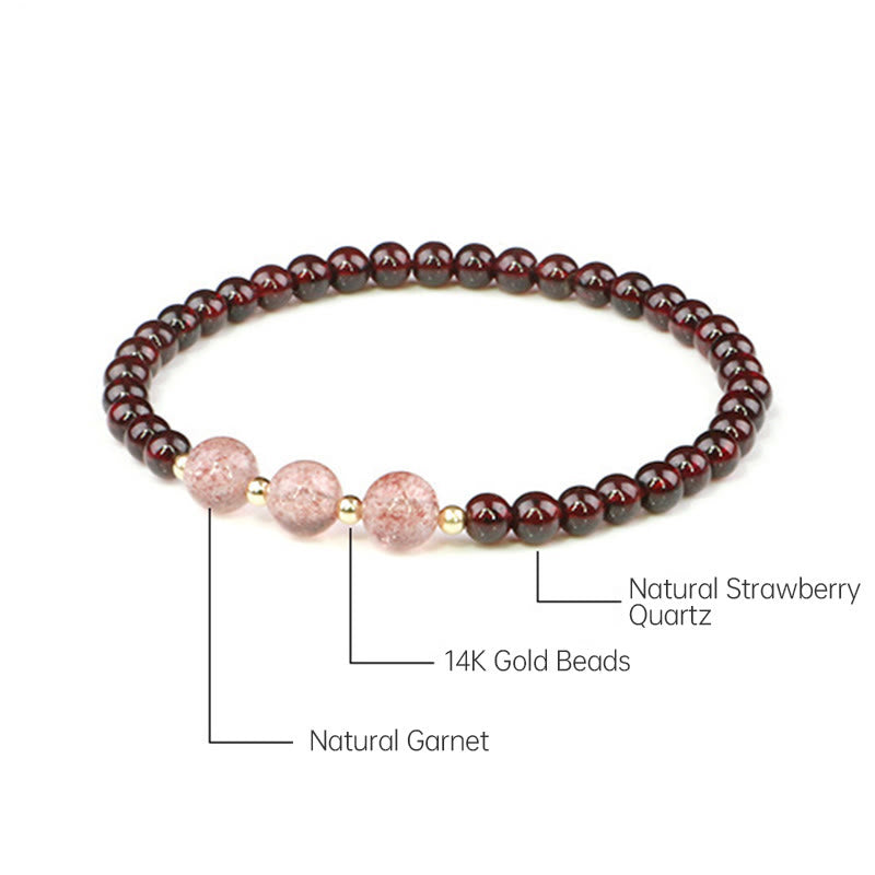 Bracelet de guérison calme en grenat et quartz fraise