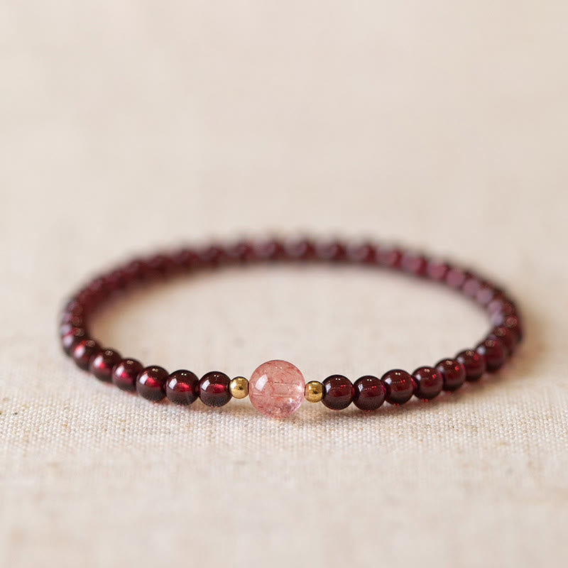 Bracelet de guérison calme en grenat et quartz fraise