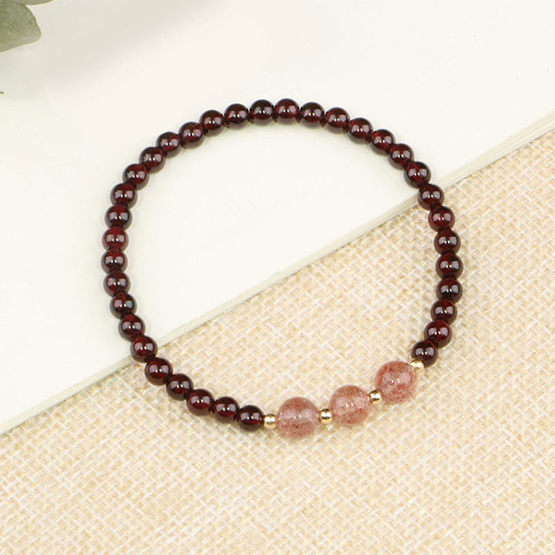 Bracelet de guérison calme en grenat et quartz fraise