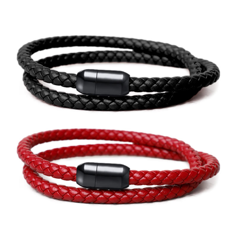 Bracelet de protection en cuir véritable avec cordon rouge et boucle magnétique