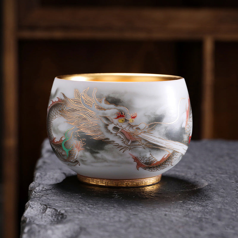 Tasse à thé en porcelaine Dragon Gourd doré 160 ml Tasse à thé spirituelle
