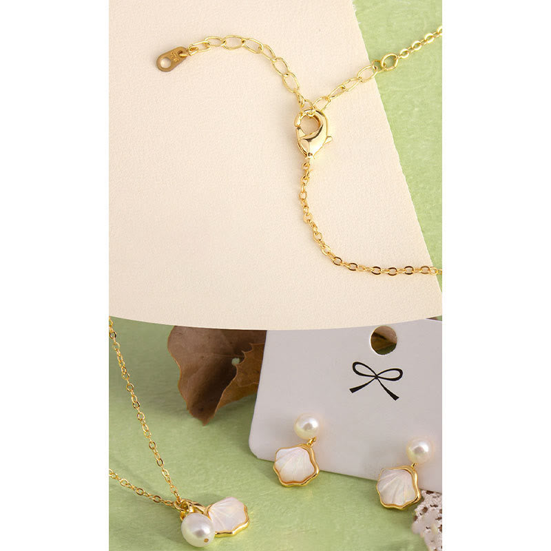 Parure de bijoux en perles de Ginkgo Tridacna avec bague en cuivre, boucles d'oreilles et collier