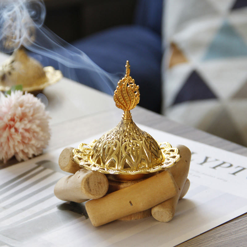 Mini-brûleur d'encens de guérison en alliage d'or pour la méditation et la relaxation