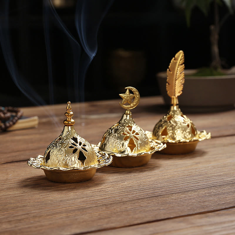 Brûleur d'encens de méditation spirituelle en alliage d'or