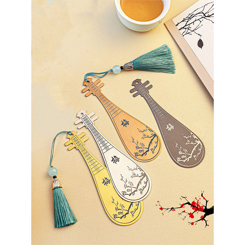 Marque-page Guzheng en métal doré | Design d'instrument classique