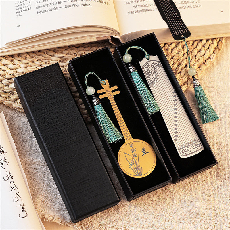 Marque-page Guzheng en métal doré | Design d'instrument classique